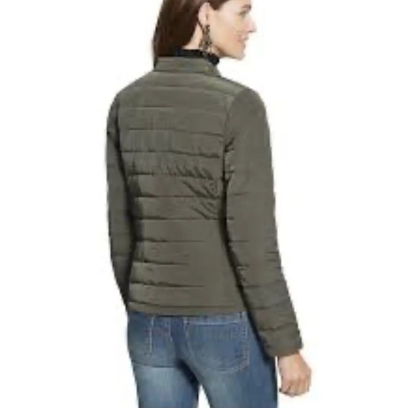 Chico's Open Front Boho Quilted Jacket Olive Green with Crystal Jeweled sz.2 - Picture 5 of 8